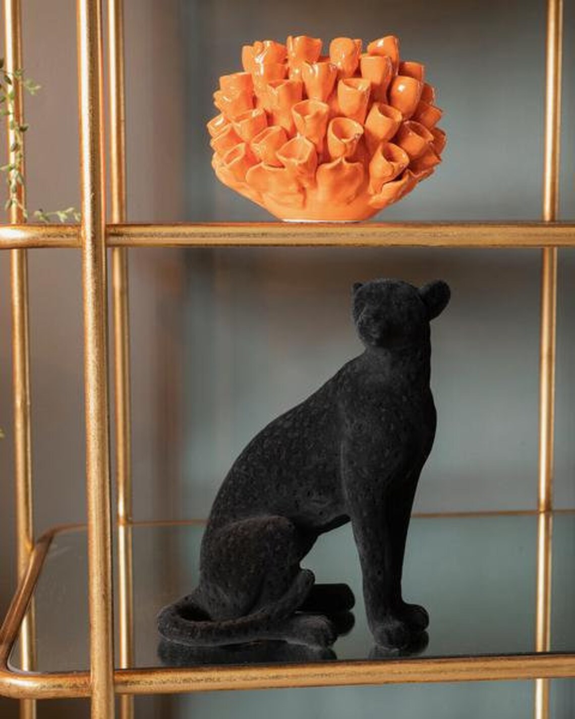 Flocked Sitting Leopard Statue Home Decor Stylish Etsy