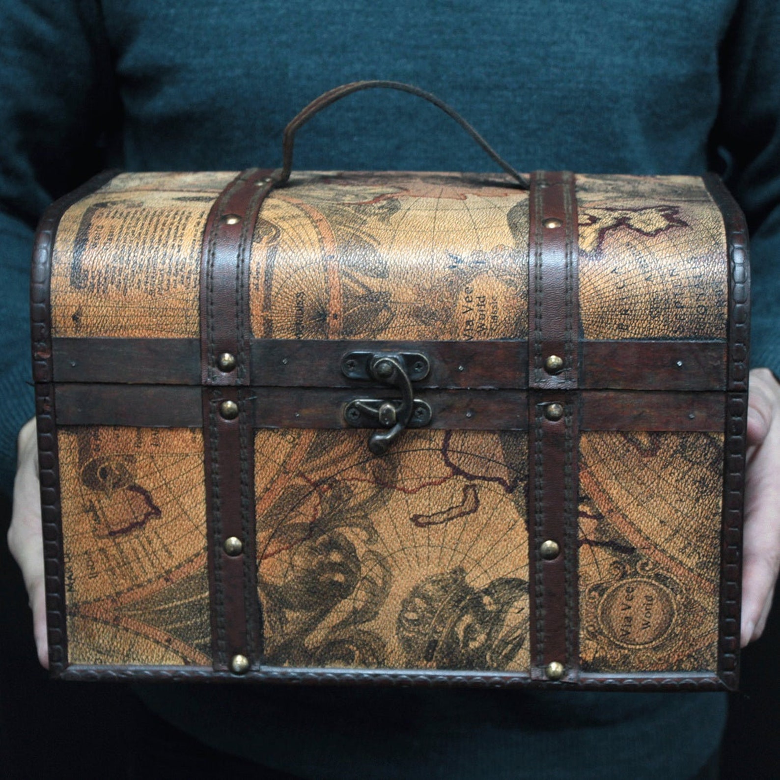 Old Map Chest Set of 3 Vintage Storage Box Colonial Etsy