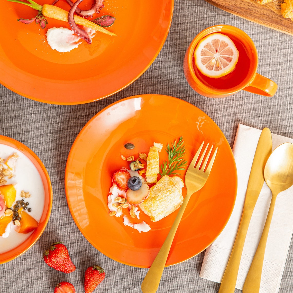 Orange Ceramic Porcelain Dinner Set 16/32/48 Piece Dinner Etsy