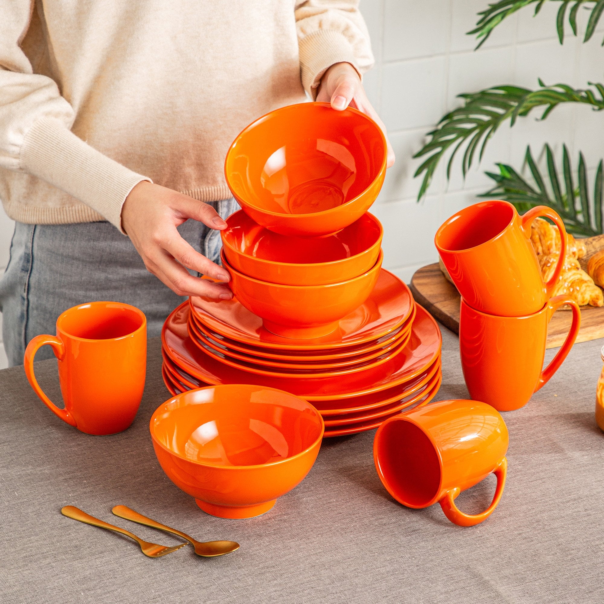 Orange Ceramic Porcelain Dinner Set 16/32/48 Piece Dinner Etsy