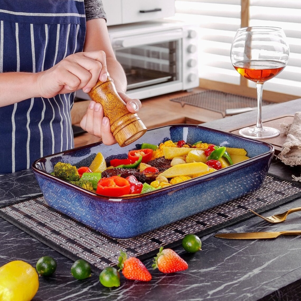Utensilios para hornear, bandeja de cerámica para hornear, plato de horno pequeño, bandeja para hornear rectangular, bandeja para hornear de mesa, ideal para tartas de lasaña, cazuela, tapas y más