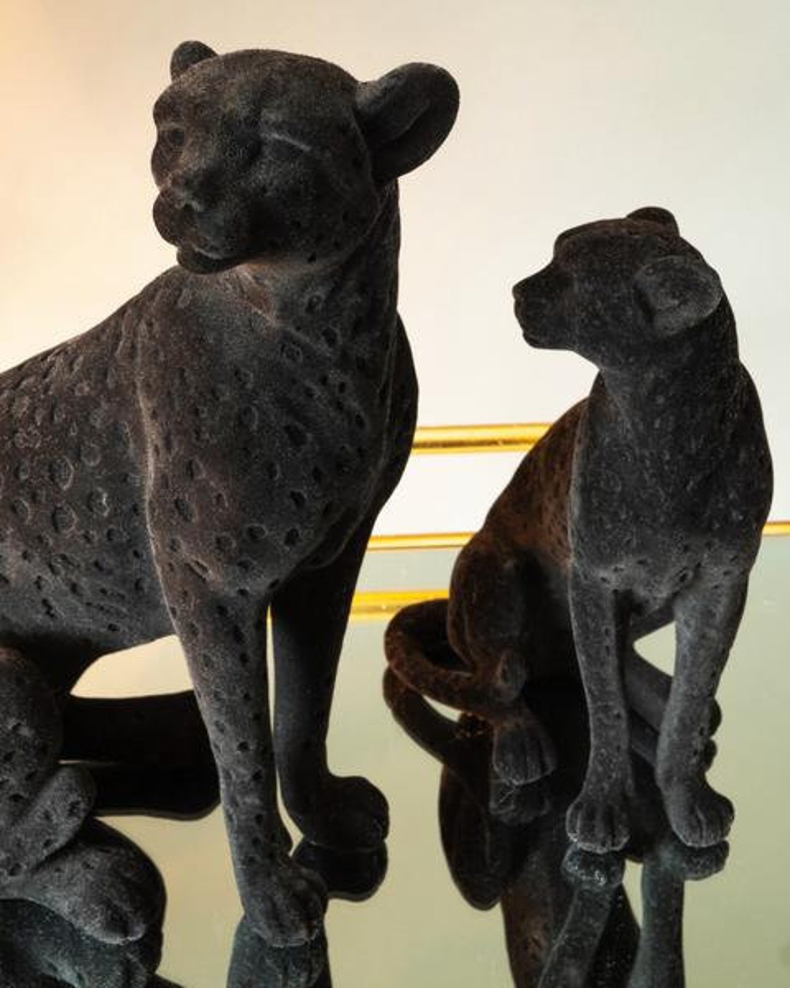 Flocked Sitting Leopard Statue Home Decor Stylish Etsy