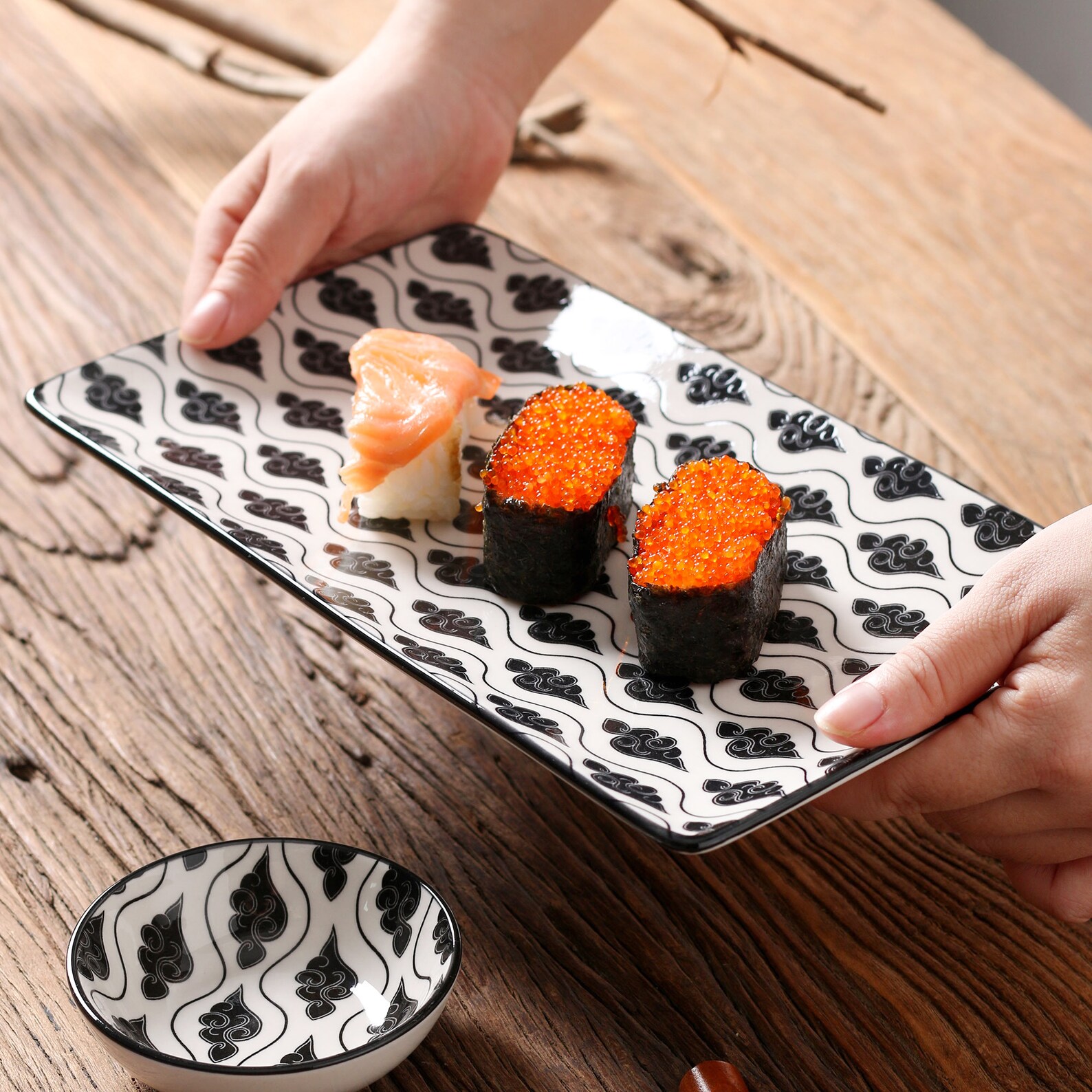 Japanese Style Porcelain Sushi Plate Set With 2 Sushi Plates Etsy