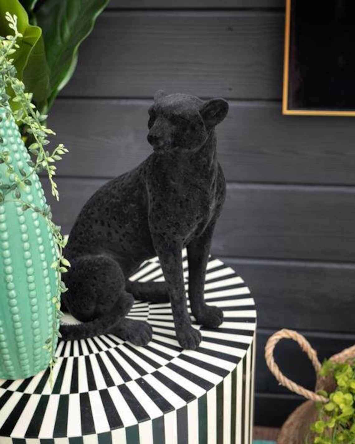 Flocked Sitting Leopard Statue Home Decor Stylish Etsy