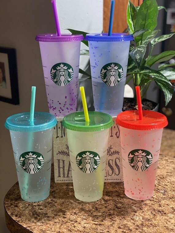 Set of 5 Confetti Color Changing Kids Cups with Colored Lids and