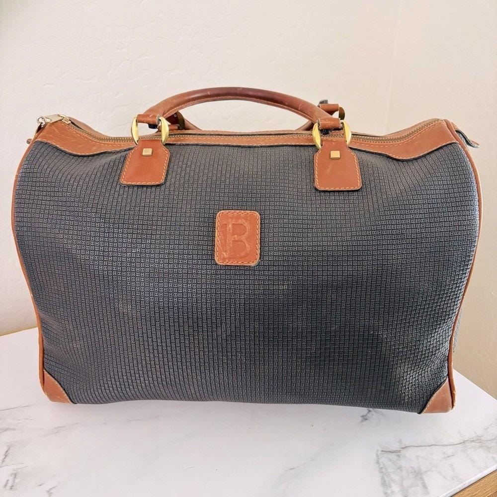 Bally B Logo Boston Style Leather Bag Black Brown Designer Luxury