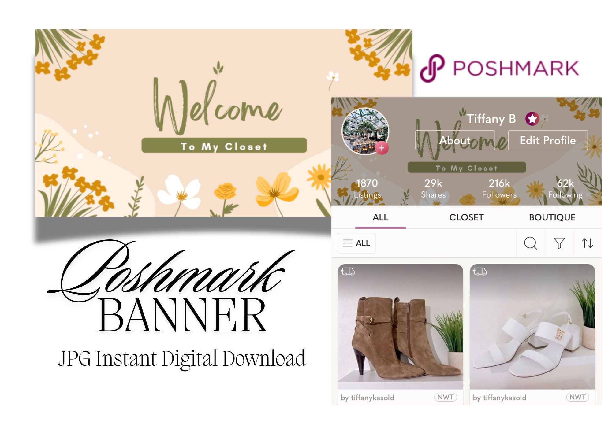 Poshmark Banner, Welcome to My Closet, JPG Digital Download 