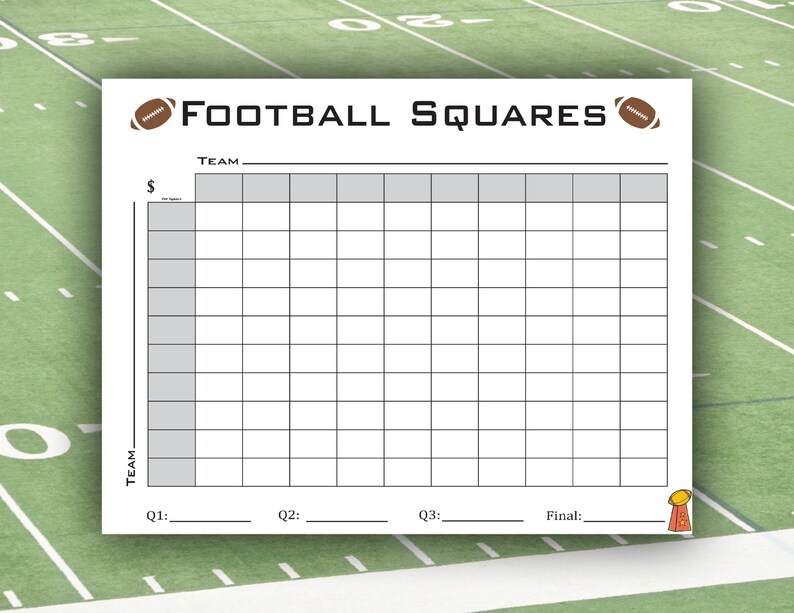 Super Bowl 100 Squares Betting Printable, Football Square Game