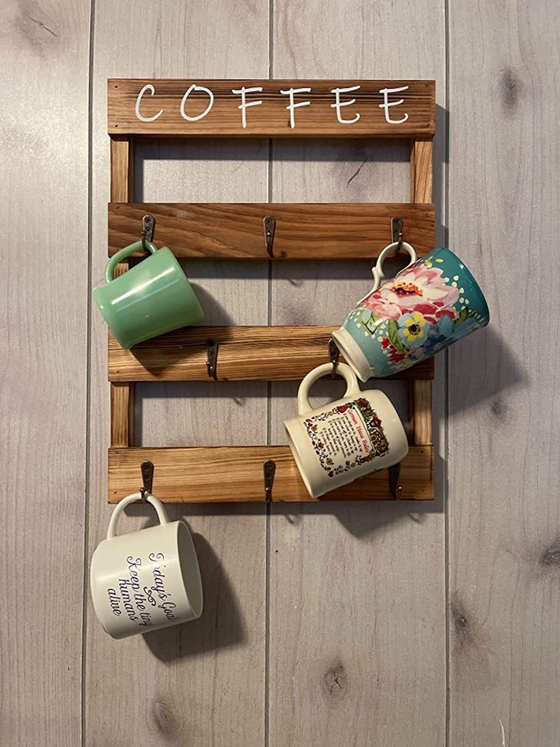 Coffee Mug Holder Wall Mounted Rustic Kitchen Wood Coffee Cup Etsy