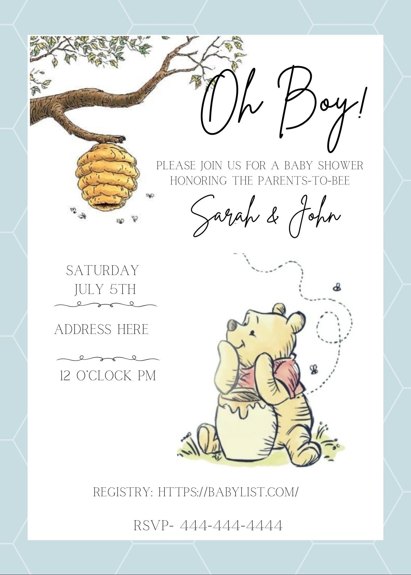 Winnie the Pooh Baby Shower Invite Template - Etsy
