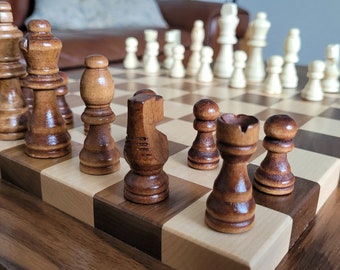 Wood Chess Set - Raised Board - Solid Walnut and Maple - Coffee Table Size - Hand Made