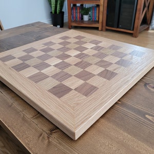 Wood Chess Set Solid Walnut and Oak Board with Oak Border Coffee Table Size Hand Made image 4