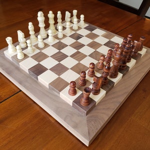 Wood Chess Set Raised Board Solid Walnut and Maple Coffee Table Size Hand Made image 5
