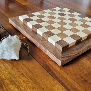 Wood Chess Set Raised Board Solid Walnut and Maple Coffee Table Size Hand Made image 10