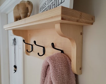 Wood Entryway Coat Rack - 3 Double Hook - Natural Pine - Hand Made
