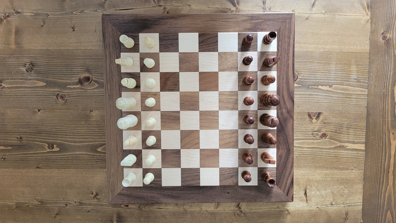 Wood Chess Set Raised Board Solid Walnut and Maple Coffee Table Size Hand Made image 9