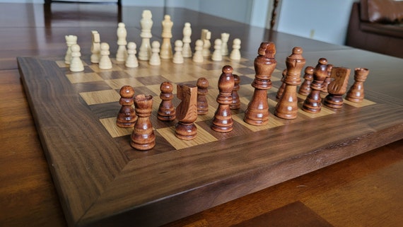 Walnut and Oak Solid Wood Chessboard - www.
