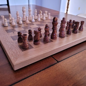 Wood Chess Set Solid Walnut and Oak Board with Oak Border Coffee Table Size Hand Made image 2