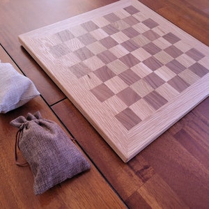 Wood Chess Set Solid Walnut and Oak Board with Oak Border Coffee Table Size Hand Made image 5