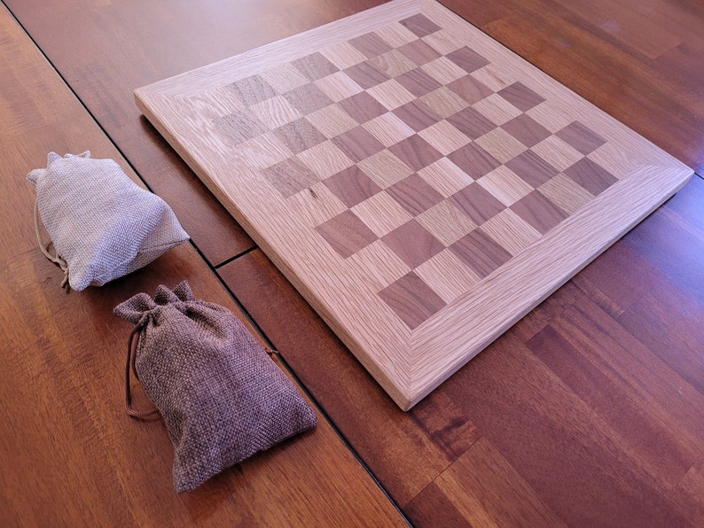 Wood Chess Set Solid Walnut and Oak Board with Oak Border Coffee Table Size Hand Made image 5