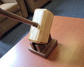 Mjolnir - Thor's Hammer with Display Stand - Solid Hardwood - Hand Made