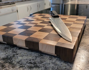 End Grain Butcher Block - Walnut and Maple - Hand Made | Solid Wood