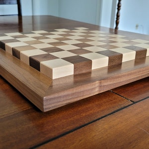 Wood Chess Set Raised Board Solid Walnut and Maple Coffee Table Size Hand Made image 7