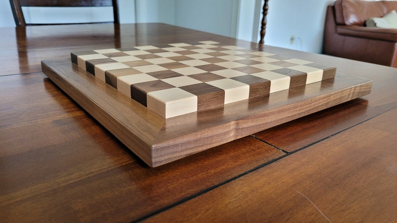 Wood Chess Set Raised Board Solid Walnut and Maple Coffee Table Size Hand Made image 7
