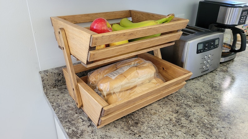 Solid Wood Fruit and Vegetable Rack 2 Tier Special Walnut Stained image 2