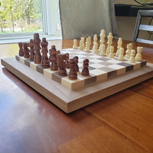 Wood Chess Set Raised Board Solid Walnut and Maple Coffee Table Size Hand Made image 4