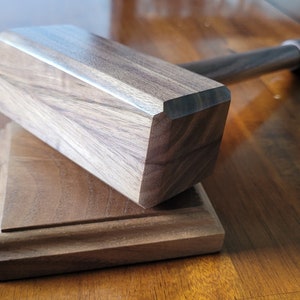 Hardwood Gavel with Sounding Block - Solid Walnut - Hand Made
