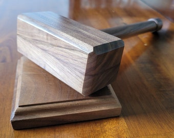 Hardwood Gavel with Sounding Block - Solid Walnut - Hand Made