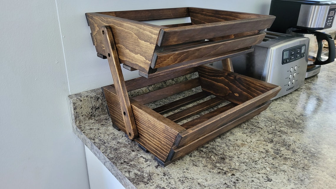 Solid Wood Fruit and Vegetable Rack 2 Tier Dark Walnut - Etsy