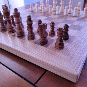 Wood Chess Set Solid Walnut and Oak Board with Oak Border Coffee Table Size Hand Made image 3