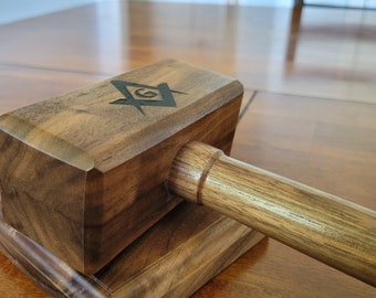 Masonic Gavel with Sounding Block - Solid Walnut - Hand Made