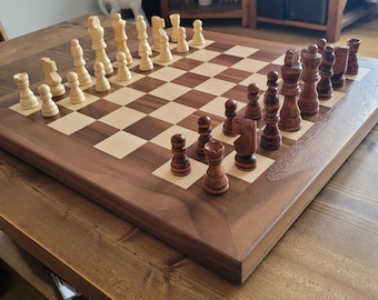 Wood Chess Set - Solid Walnut and Maple - Coffee Table Size - Hand Made