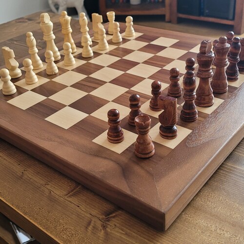 Modern Wood Chess Set Solid Wood Chess Set Walnut and Maple Etsy
