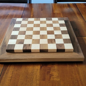 Wood Chess Set Raised Board Solid Walnut and Maple Coffee Table Size Hand Made image 8