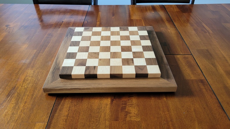 Wood Chess Set Raised Board Solid Walnut and Maple Coffee Table Size Hand Made image 8