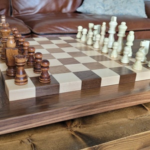 Wood Chess Set Raised Board Solid Walnut and Maple Coffee Table Size Hand Made image 3