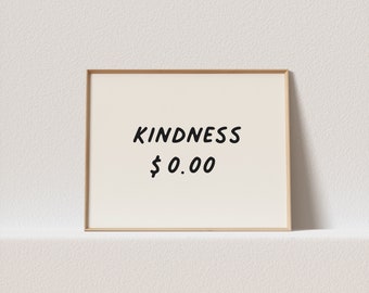 Horizontal retro poster "kindness 0.00." Quirky typography, must have for your gallery wall. A click away to be yours, forever!