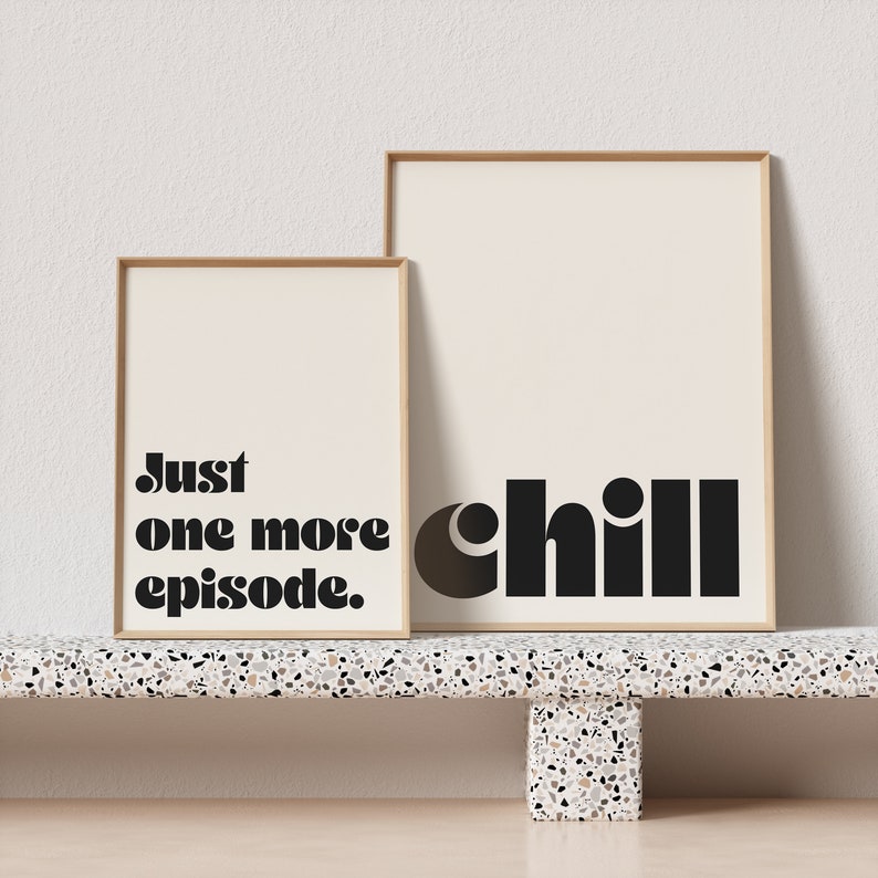 Set of 2 Printable Retro Posters just One More Episode &amp; | Etsy