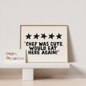 Quirky Retro Poster Landscape Wall Art for Trendy Apartments - Funny Kitchen Poster - 'Chef Was Cute Would Eat Here Again' - Food Lover image 10
