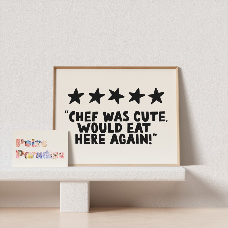 Quirky Retro Poster Landscape Wall Art for Trendy Apartments - Funny Kitchen Poster - 'Chef Was Cute Would Eat Here Again' - Food Lover image 10
