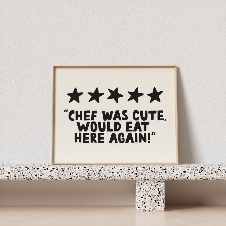 Quirky Retro Poster Landscape Wall Art for Trendy Apartments - Funny Kitchen Poster - 'Chef Was Cute Would Eat Here Again' - Food Lover image 9