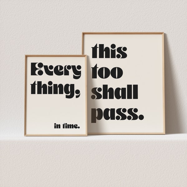 gallery wall | set of 2 retro posters "Everything, in time + This too shall pass." A must have for your gallery wall | DIGITAL DOWNLOAD