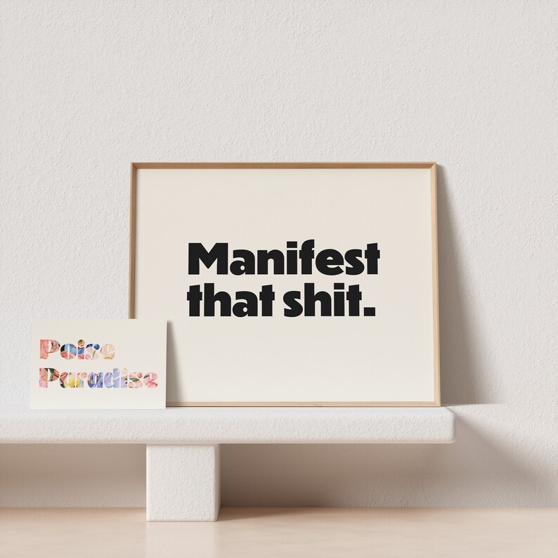 Horizontal retro art print "Manifest that shit." Stunning typography, must have for your gallery wall. A click away to be yours, forever! image 3