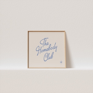 Moderne blauwe flirtkunst uit het midden van de eeuw | Vierkante print woonkamerkunst print trendy muurkunst | thuisclub | Preppy girly kamerinrichting, nieuw huis