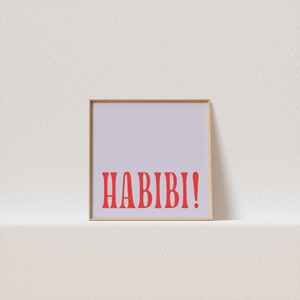 Square retro poster lilac / red &quot;Habibi!&quot; Must have for your gallery wall. A click away to be yours!
