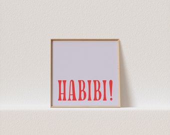 Square retro poster lilac / red "Habibi!" Must have for your gallery wall. A click away to be yours!